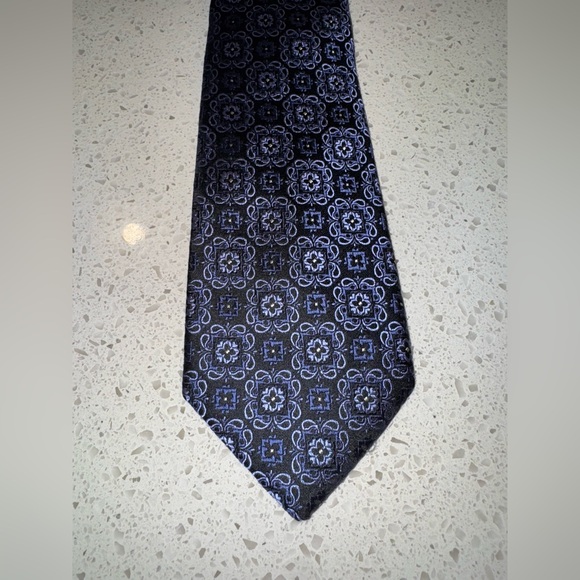 Pronto Uomo Men’s Standard 100% Silk Tie Blue Patterned - Picture 1 of 5